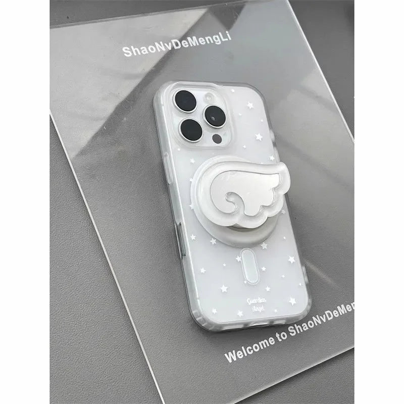 White Star Wings Simple Cartoon Cute For Magsafe Wireless Charging Phone Case For iPhone 17 16 15 14 13 12 11 Pro Max Plus Cover