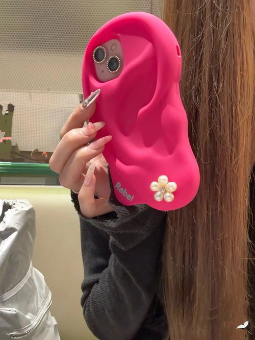 3D Sweet Cool Cute Rose Red Ears Suitable For iPhone 14 Phone Case 15 Pro Max 11 12 13 Protective Case