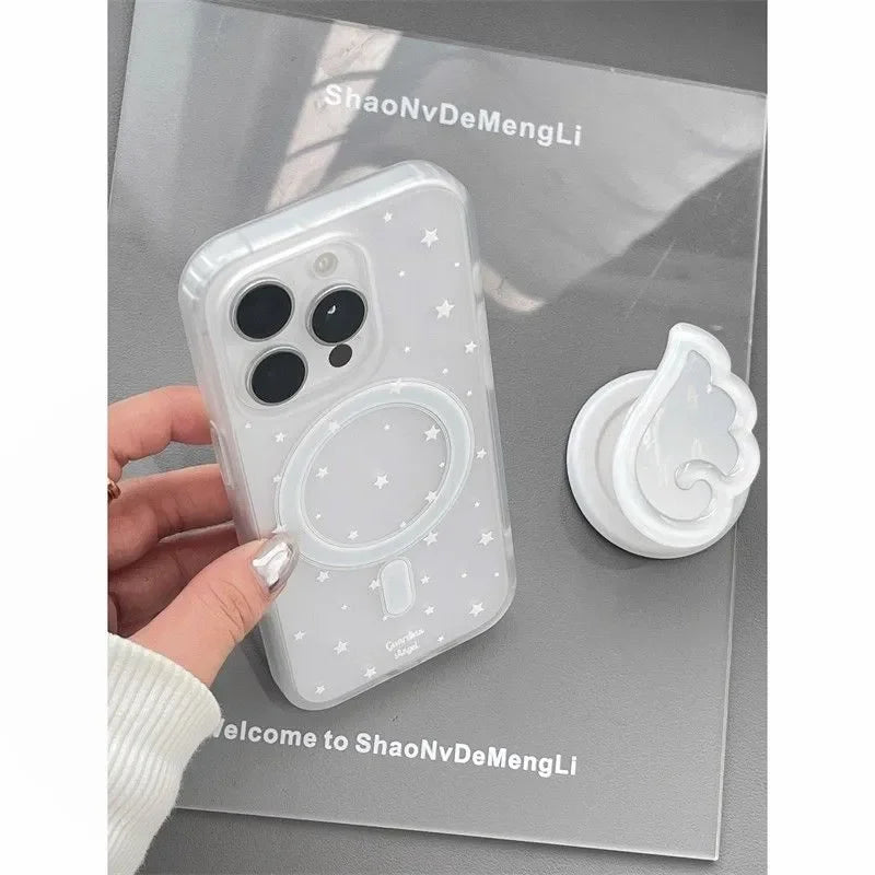 White Star Wings Simple Cartoon Cute For Magsafe Wireless Charging Phone Case For iPhone 17 16 15 14 13 12 11 Pro Max Plus Cover