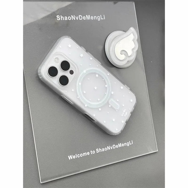 White Star Wings Simple Cartoon Cute For Magsafe Wireless Charging Phone Case For iPhone 17 16 15 14 13 12 11 Pro Max Plus Cover