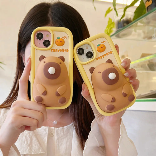 For iPhone 15 14 Plus 16 13 12 11 Pro Max Cute Cartoon Capybara Phone Case Press Blowing Bubble Protection Soft Silicone Cover